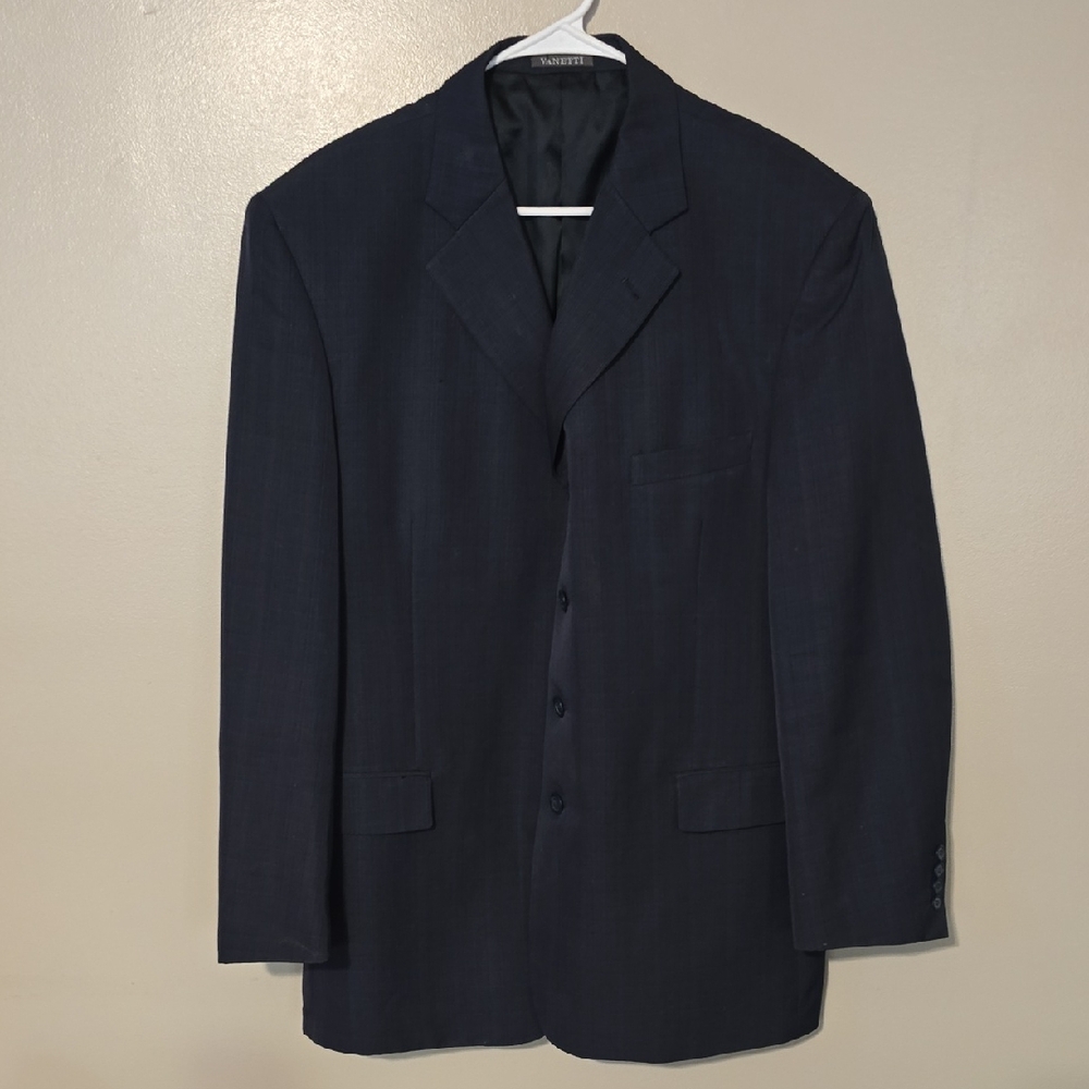 Vanetti Blazer Mens 44 Regular Black Dark Gray Sport Coat‎ Jacket Light Stripe